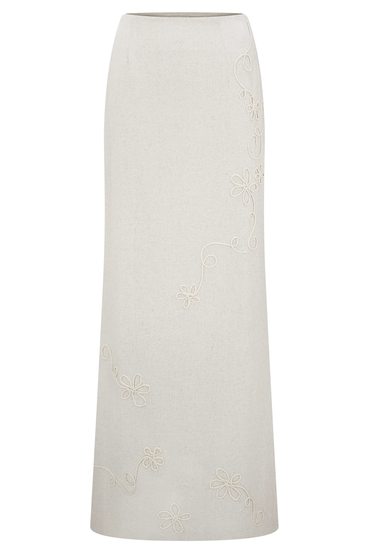 Casey Linen Embroidered Maxi Skirt - Natural