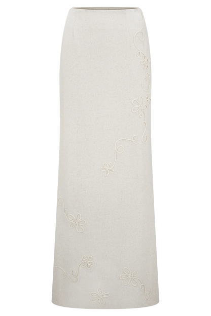 Casey Linen Embroidered Maxi Skirt - Natural