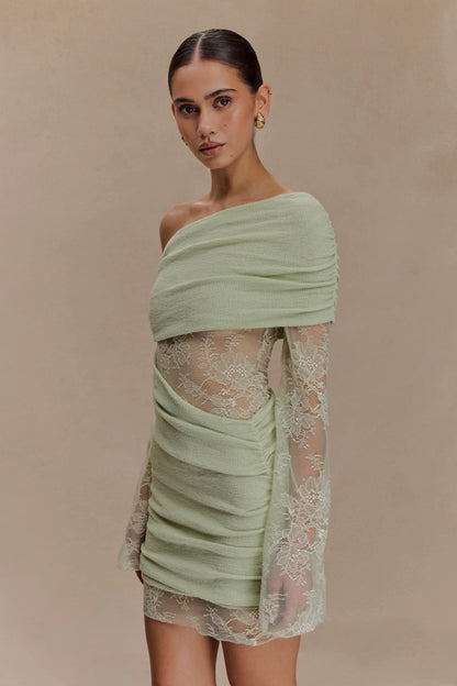 Luxie Lace Knit Mini Dress - Pastel Green