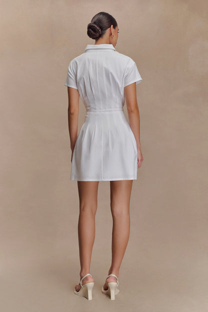 Aysha Buttoned Linen Mini Dress - White