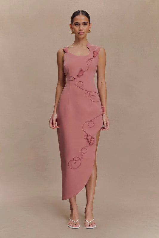 Virginia Suiting Embroidered Midi Dress - Burnt Rose