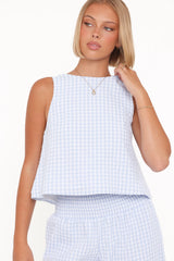 Jillian Smocked Pant Set - Blue Gingham