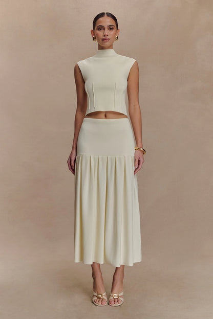 Romaine High Neck Bandage Knit Top - Ivory