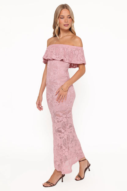 Mirelle Off Shoulder Lace Maxi Dress - Pink