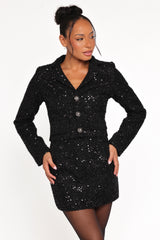 Valentina Cropped Blazer - Black Sequin