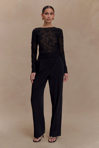 Omari Embroidery Long Sleeve Knit Top - Black