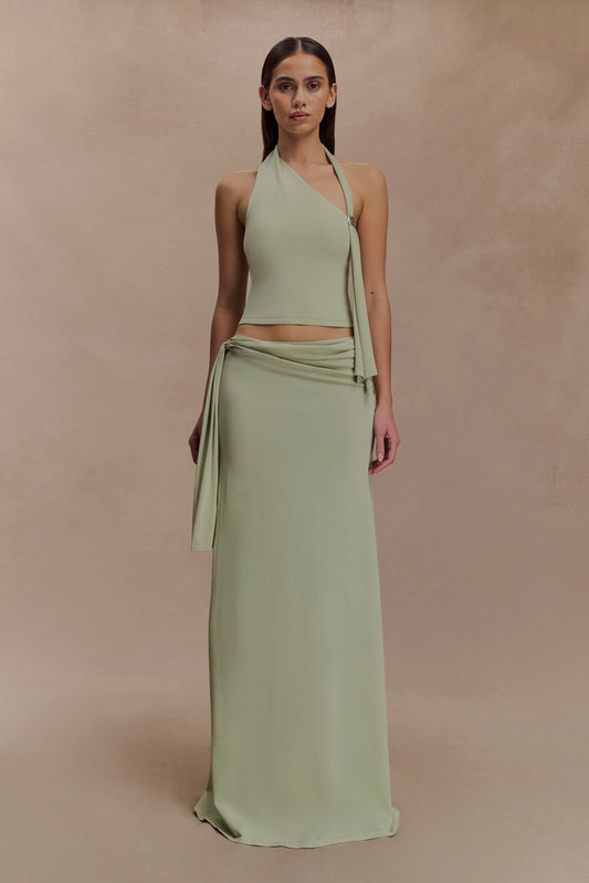 Bowie Low Rise Knit Maxi Skirt - Pastel Green