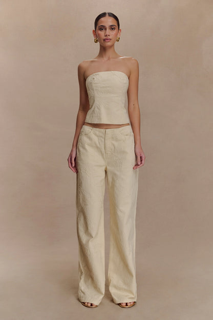 Ebony Embroidered Denim Jeans - Cream