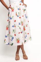 Geneva Midi Skirt - Off White Red