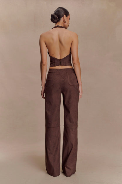 Logan Faux Suede Halter Top - Dark Chocolate
