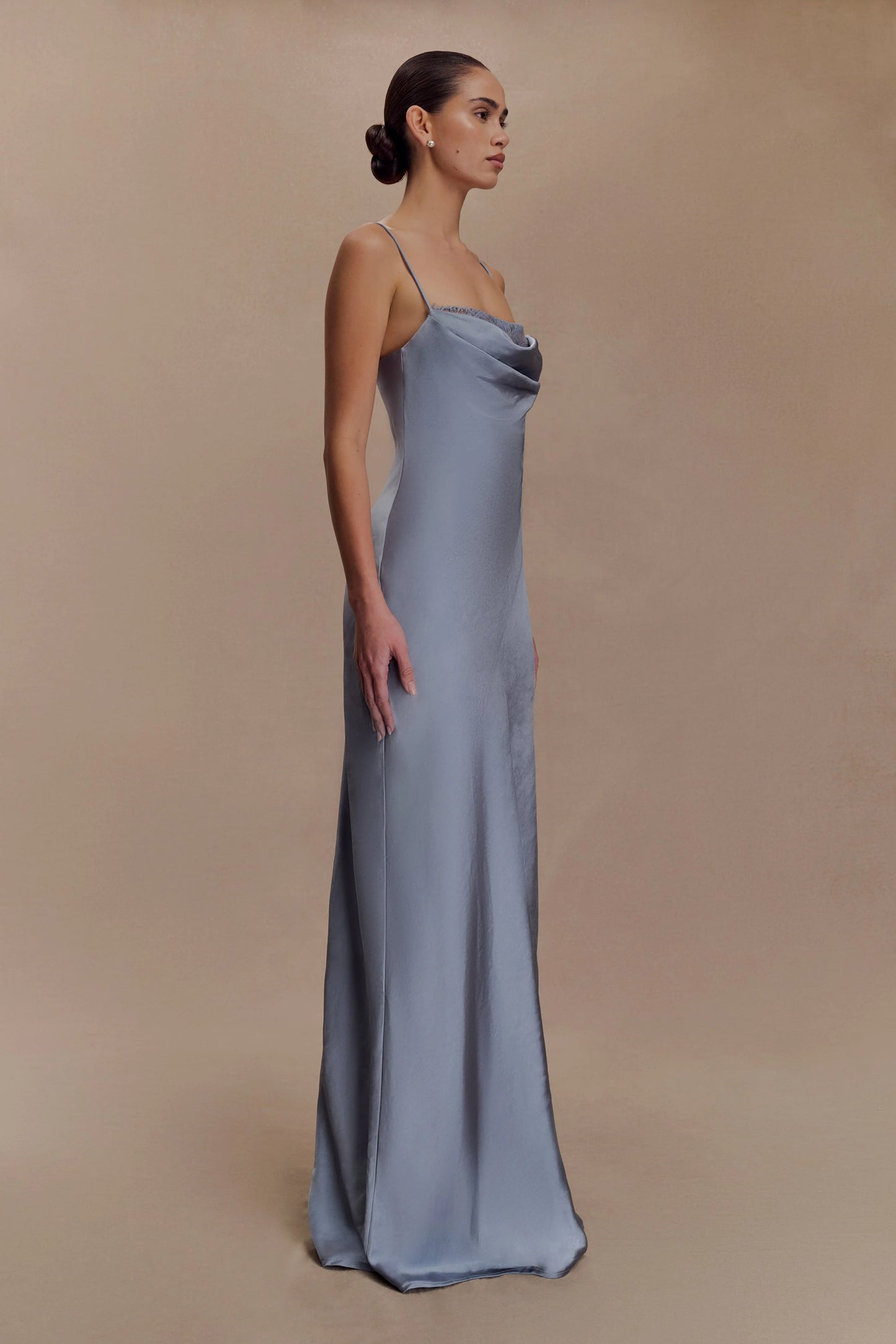 Isadora Lace & Satin Maxi Dress - Frosted Blue