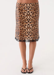 Vania Sequin Low Rise Midi Skirt - Shimmer Leopard