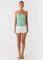 Be Alright Beaded Top - Turquoise