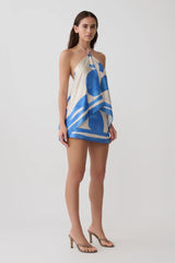 Adelaide Satin Mini Skirt - Blue Geo Tile Print