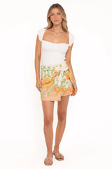 Calypso Wrap Mini Skirt - Yellow Spring Floral