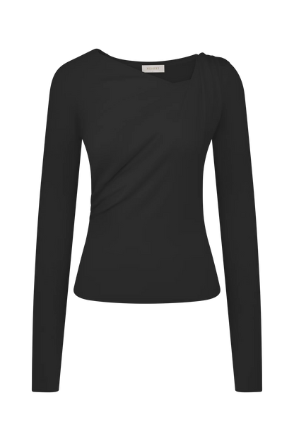 Culver Draped Twist Knit Top - Black