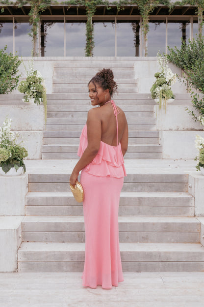 Zorina Halterneck Maxi Dress - Coral