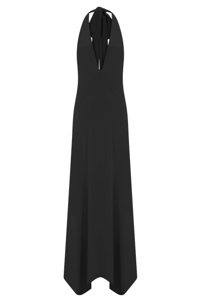 Juliet Slinky Maxi Dress With Scarf - Black
