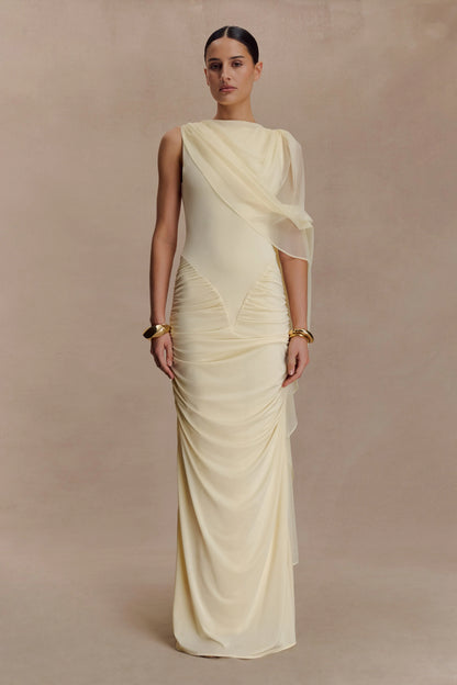 Amandine Ruched Slinky Maxi Dress - Lemon
