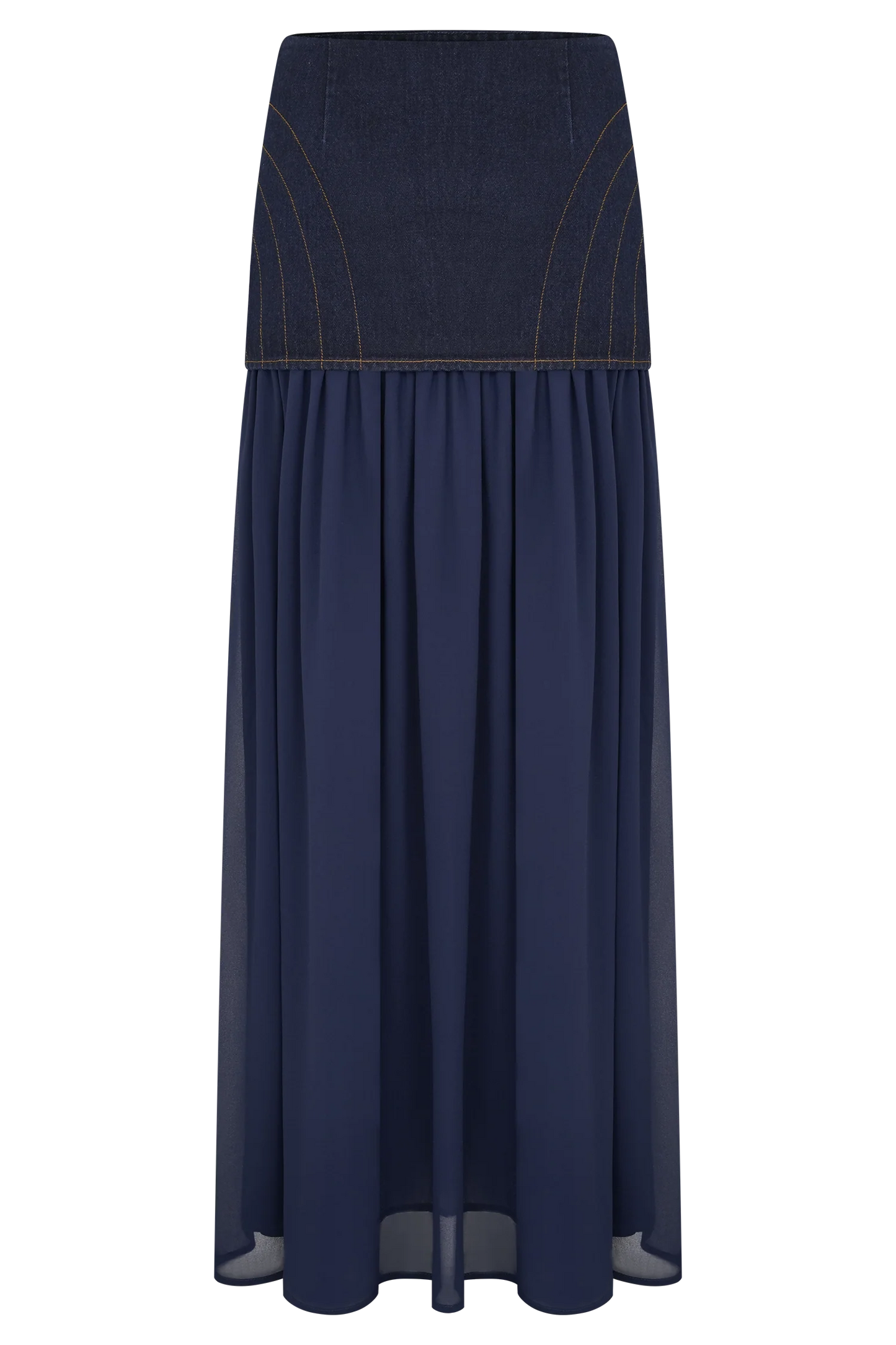 Tully Chiffon Denim Maxi Skirt - Indigo Blue