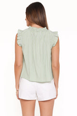 Luisa Ruffle Top - Green/White