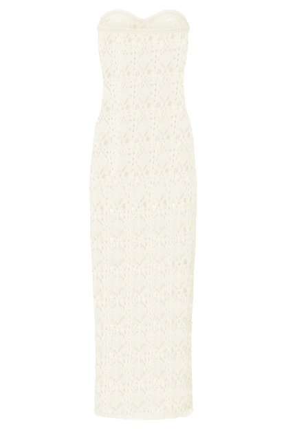 Aeline Strapless Crochet Knit Top - Ivory