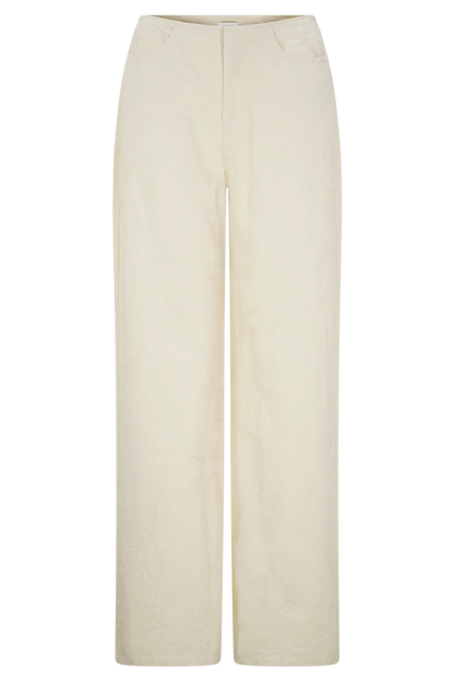 Ebony Embroidered Denim Jeans - Cream