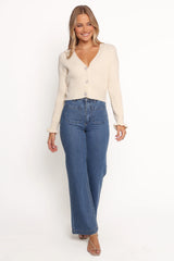 Zana Ribbed Ruffle Cuff Knit Sweater - Cream