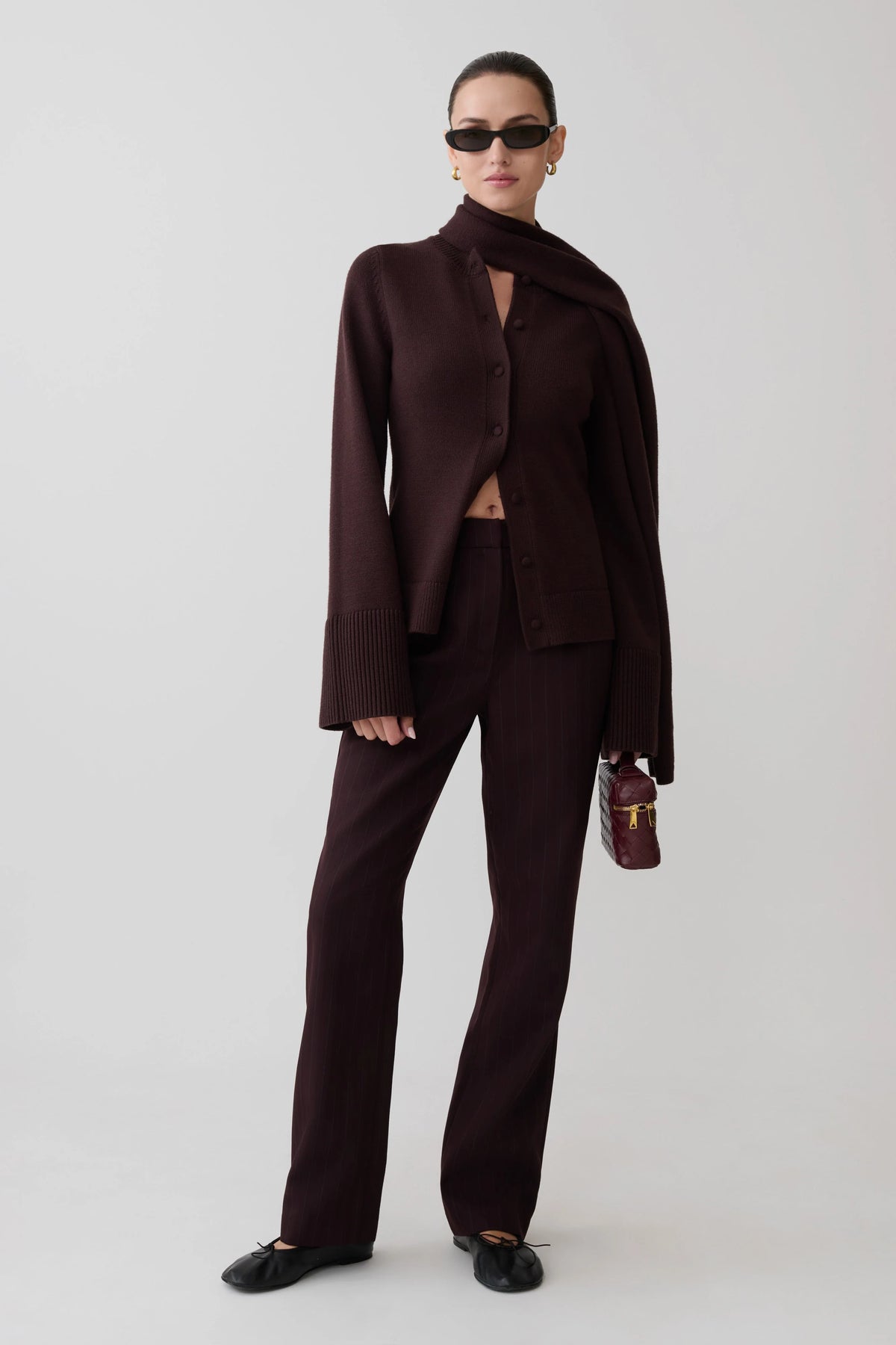 Lara Knit Cardigan With Scarf - Chocolate
