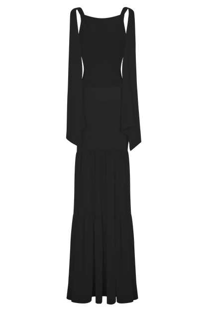 Haille Knit Chiffon Maxi Dress - Black