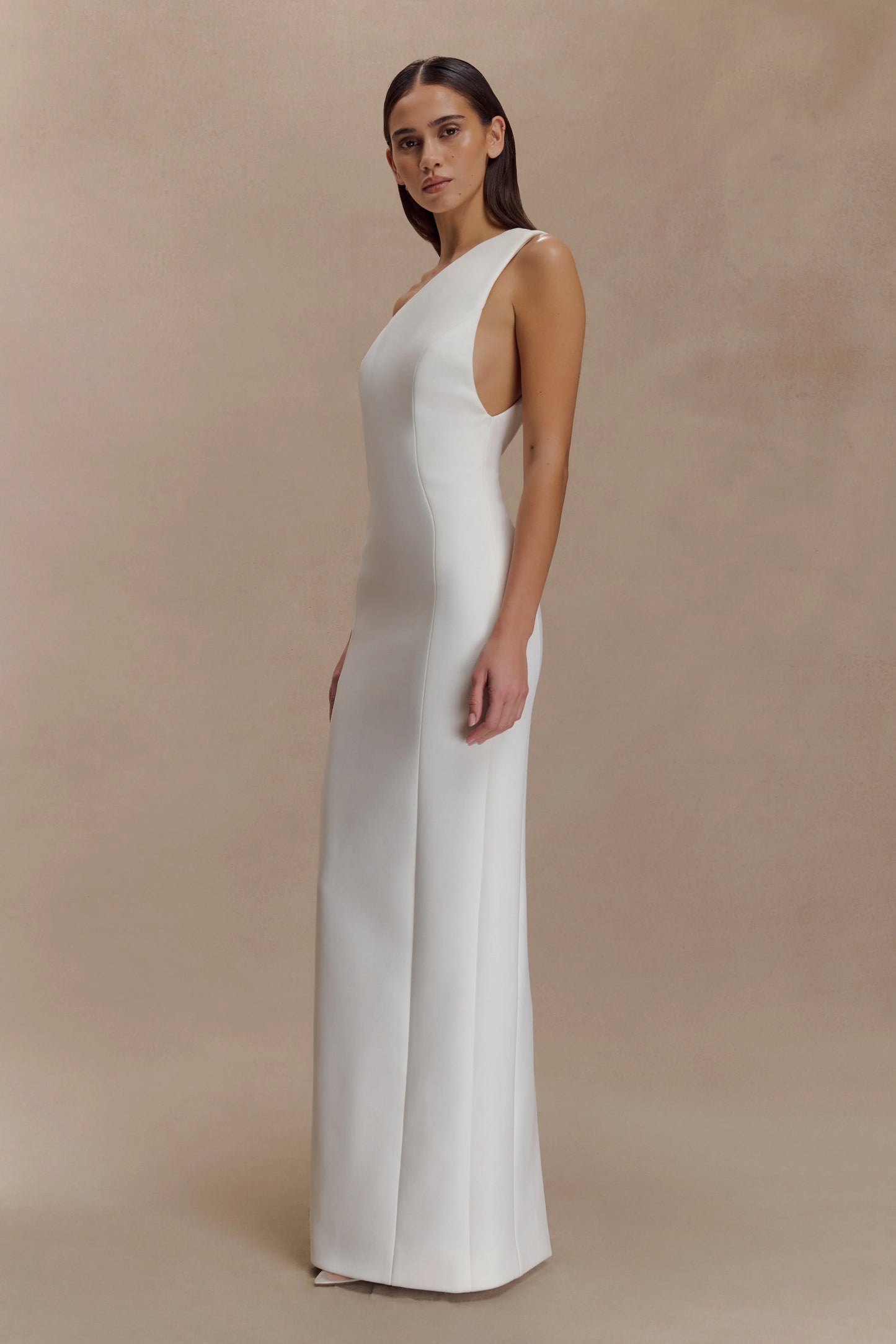 Milena One Shoulder Crepe Maxi Dress - White