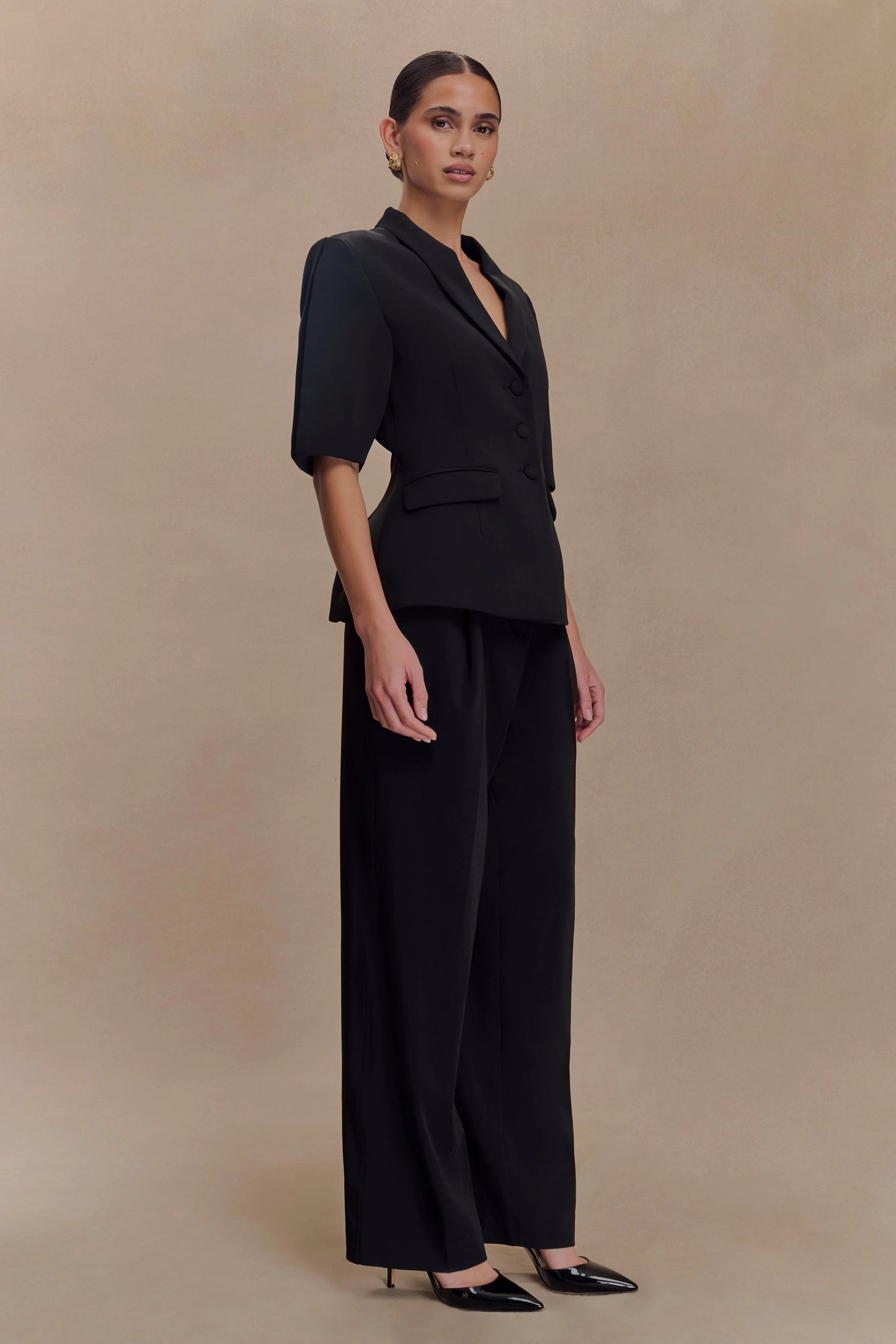 Opal Puff Sleeve Suiting Top - Black