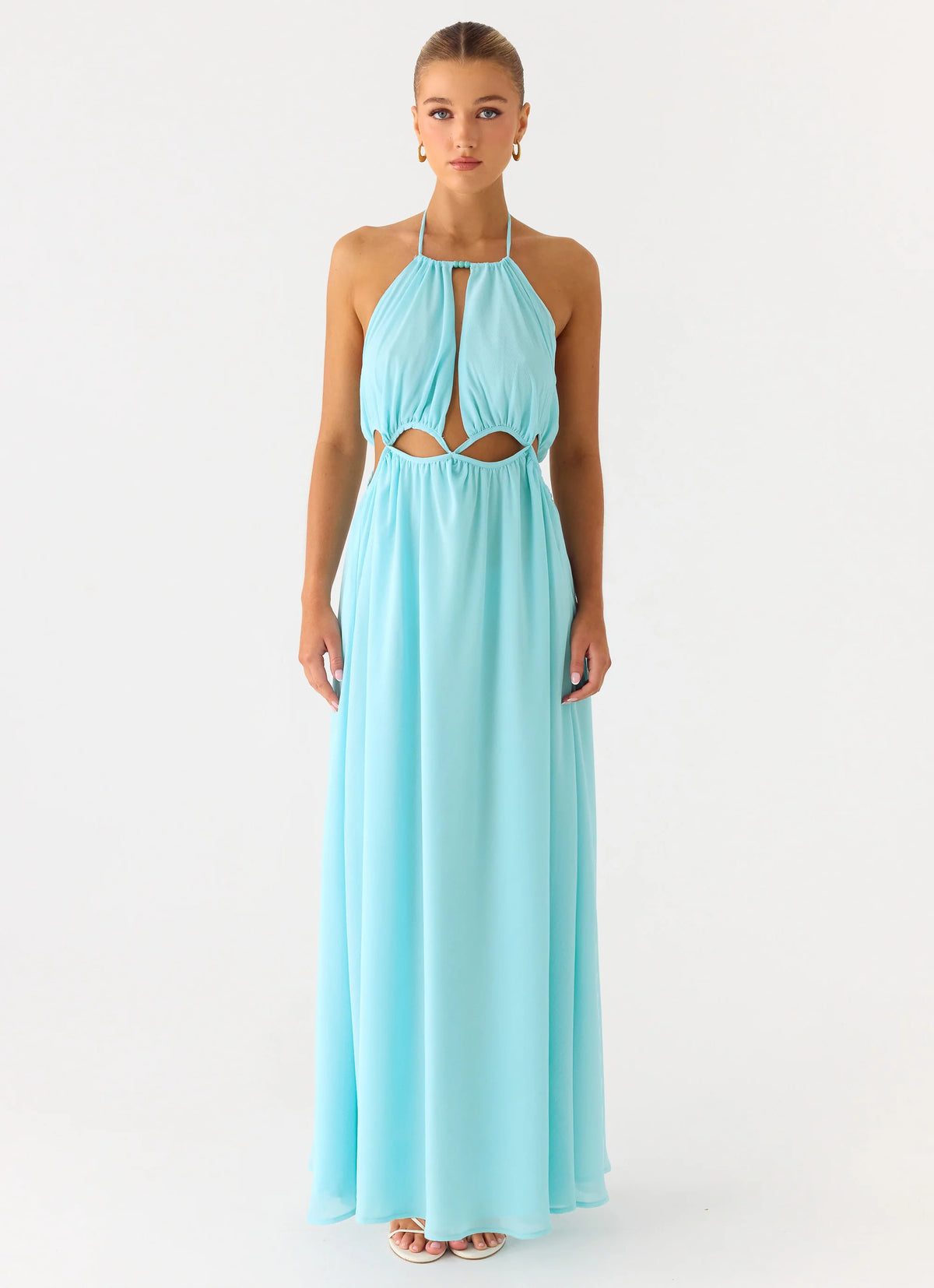 Ardenzelle Chiffon Halter Neck Maxi Dress - Turquoise