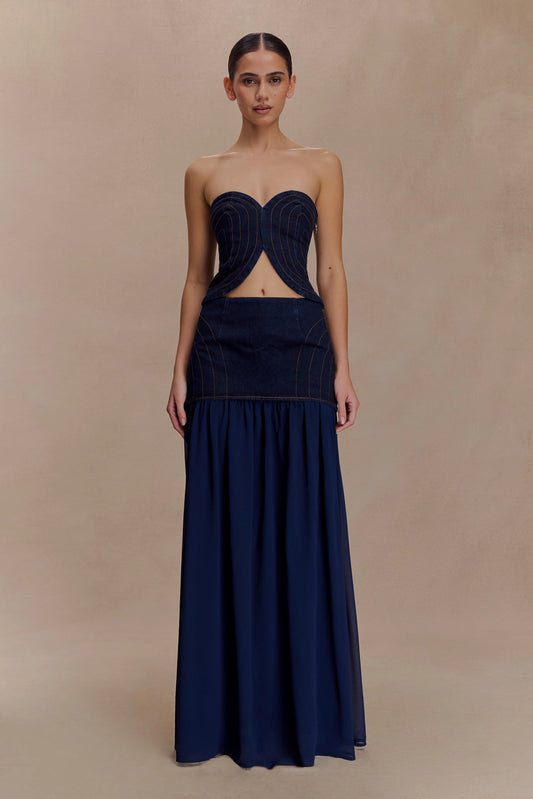 Tully Chiffon Denim Maxi Skirt - Indigo Blue