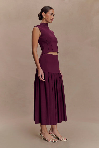 Romaine High Neck Bandage Knit Top - Wine