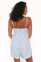 Quinley Romper - Blue Polka Dot
