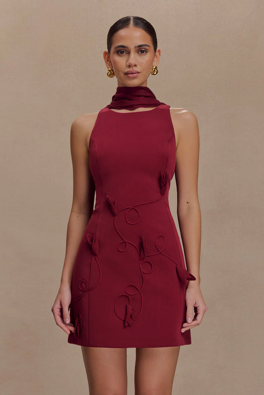 Skyler Suiting Embroidered Mini Dress - Wine