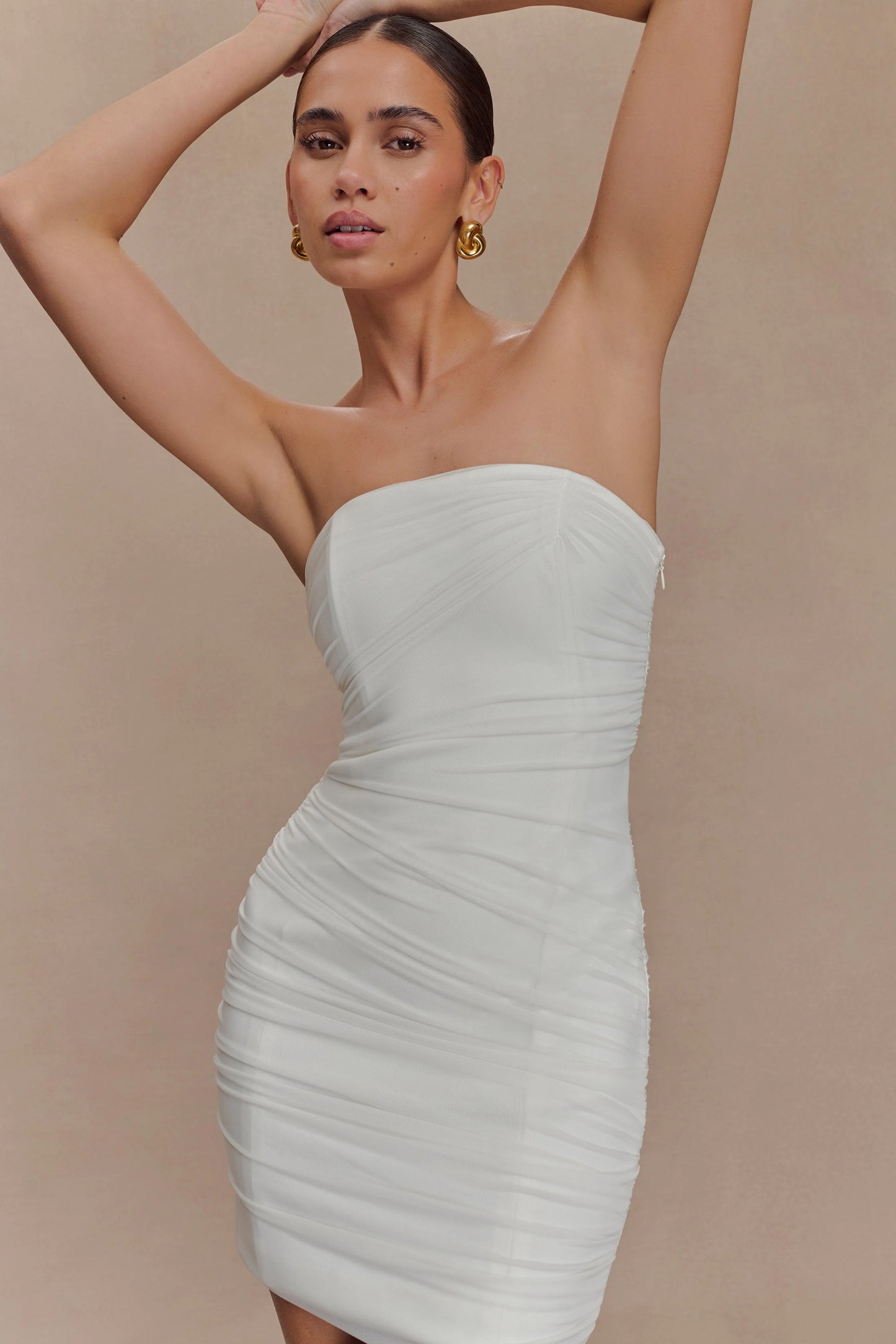 Jianna Strapless Mesh Mini Dress - White