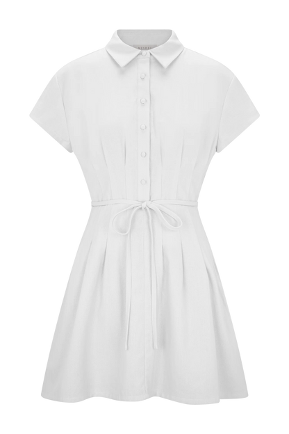 Aysha Buttoned Linen Mini Dress - White