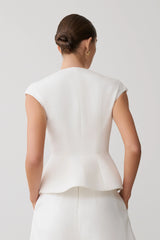 Oriana Linen Button Vest - White