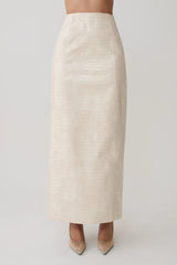 Thalia Croc Faux Leather Midi Skirt - Ivory