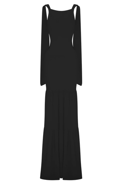 Haille Knit Chiffon Maxi Dress - Black