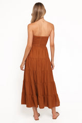 Sitara Strapless Midi Dress - Brown