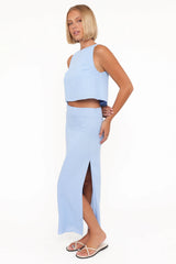 Madison Linen Column Skirt - Blue