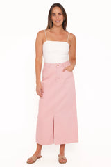 Dana Denim Midi Skirt - Dusty Pink