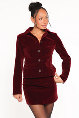Lainey Velvet Mini Skirt - Burgundy