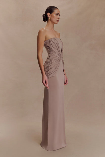 Mirren Strapless Slinky Maxi Dress - Bronze