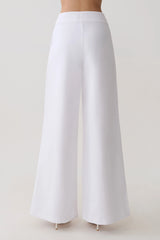 Raya Mid Rise Wide Leg Linen Pant - White