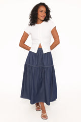 Meadow Midi Denim Skirt - Dark Wash