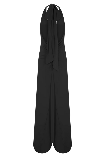 Juliet Slinky Maxi Dress With Scarf - Black